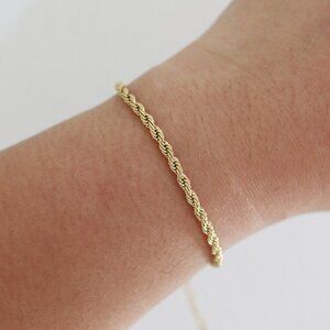 3mm Twist Rope Chain Style Bracelet/Anklet 18k Gold Plated Stainless Steel